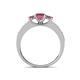 4 - Valene Rhodolite Garnet Three Stone with Side Diamond Ring 