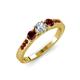 3 - Ayaka Diamond and Red Garnet Three Stone with Side Red Garnet Ring 