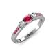 3 - Ayaka Rhodolite Garnet and Diamond Three Stone with Side Rhodolite Garnet Ring 