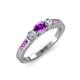 3 - Ayaka Amethyst and Diamond Three Stone with Side Amethyst Ring 