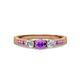 2 - Ayaka Amethyst and Diamond Three Stone with Side Amethyst Ring 