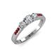3 - Ayaka Diamond Three Stone with Side Red Garnet Ring 