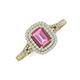 3 - Ines Rainbow Emerald Cut Lab Created Pink Sapphire and Round Diamond Double Halo Engagement Ring 