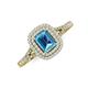 3 - Ines Rainbow Emerald Cut Blue Topaz and Round Diamond Double Halo Engagement Ring 