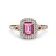 1 - Ines Rainbow Emerald Cut Lab Created Pink Sapphire and Round Diamond Double Halo Engagement Ring 