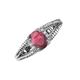 3 - Ana Desire Oval Cut Rhodolite Garnet and Round Diamond Twist Rope Split Shank Engagement Ring 