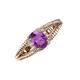 3 - Ana Desire Oval Cut Amethyst and Round Diamond Twist Rope Split Shank Engagement Ring 