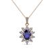 1 - Raizel (7 x 5 mm) Blue Sapphire and Diamond Floral Halo Pendant 
