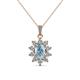 1 - Raizel (7 x 5 mm) Aquamarine and Diamond Floral Halo Pendant 