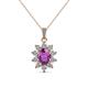 1 - Raizel (7 x 5 mm) Amethyst and Diamond Floral Halo Pendant 