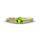 1 - Daisy Classic Round Peridot and Diamond Floral Engraved Engagement Ring 