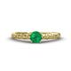 1 - Daisy Classic Round Emerald and Diamond Floral Engraved Engagement Ring 