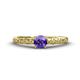 1 - Daisy Classic Round Iolite and Diamond Floral Engraved Engagement Ring 