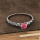 2 - Daisy Classic Round Rhodolite Garnet and Diamond Floral Engraved Engagement Ring 