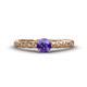 1 - Daisy Classic Round Iolite and Diamond Floral Engraved Engagement Ring 