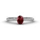 1 - Serina Classic Oval Cut Red Garnet and Round Diamond 3 Row Shank Engagement Ring 