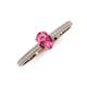 3 - Serina Classic Oval Cut Pink Tourmaline and Round Diamond 3 Row Shank Engagement Ring 