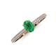 3 - Serina Classic Oval Cut Emerald and Round Diamond 3 Row Shank Engagement Ring 