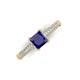 3 - Serina Classic Princess Cut Lab Created Blue Sapphire and Round Diamond 3 Row Micro Pave Shank Engagement Ring 