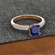 2 - Serina Classic Princess Cut Lab Created Blue Sapphire and Round Diamond 3 Row Micro Pave Shank Engagement Ring 