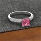 2 - Serina Classic Princess Cut Pink Tourmaline and Round Diamond 3 Row Micro Pave Shank Engagement Ring 