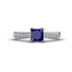 1 - Serina Classic Princess Cut Lab Created Blue Sapphire and Round Diamond 3 Row Micro Pave Shank Engagement Ring 
