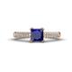 1 - Serina Classic Princess Cut Lab Created Blue Sapphire and Round Diamond 3 Row Micro Pave Shank Engagement Ring 
