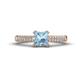 1 - Serina Classic Princess Cut Aquamarine and Round Diamond 3 Row Micro Pave Shank Engagement Ring 