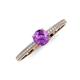 3 - Serina Classic Round Amethyst and Lab Grown Diamond 3 Row Micro Pave Shank Engagement Ring 