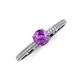 3 - Serina Classic Round Amethyst and Lab Grown Diamond 3 Row Micro Pave Shank Engagement Ring 