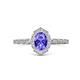 4 - Flora Desire Oval Cut Tanzanite and Round Lab Grown Diamond Vintage Scallop Halo Engagement Ring 