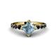 1 - Alicia Princess Cut Aquamarine and Black Diamond Engagement Ring 