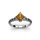 3 - Alicia Princess Cut Citrine and Black Diamond Engagement Ring 
