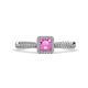 1 - Emily Classic 5.50 mm Princess Cut Lab Created Pink Sapphire and Round Diamond Micro Pave Tapered Shank Halo Engagement Ring 