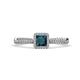 1 - Emily Classic 5.50 mm Princess Cut Blue Diamond and Round White Diamond Micro Pave Tapered Shank Halo Engagement Ring 