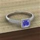 2 - Emily Classic 5.50 mm Princess Cut Tanzanite and Round Diamond Micro Pave Tapered Shank Halo Engagement Ring 