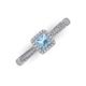 3 - Emily Classic 5.50 mm Princess Cut Aquamarine and Round Diamond Micro Pave Tapered Shank Halo Engagement Ring 