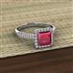 2 - Emily Classic 6.50 mm Princess Cut Chatham Created Ruby and Round Natural Diamond Micro Pave Tapered Shank Halo Engagement Ring 
