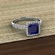 2 - Emily Classic 6.50 mm Princess Cut Chatham Created Blue Sapphire and Round Natural Diamond Micro Pave Tapered Shank Halo Engagement Ring 