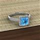 2 - Emily Classic 6.50 mm Princess Cut Blue Topaz and Round Diamond Micro Pave Tapered Shank Halo Engagement Ring 