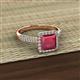 2 - Emily Classic 6.50 mm Princess Cut Chatham Created Ruby and Round Natural Diamond Micro Pave Tapered Shank Halo Engagement Ring 
