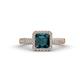 1 - Emily Classic 6.50 mm Princess Cut London Blue Topaz and Round Diamond Micro Pave Tapered Shank Halo Engagement Ring 