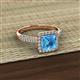 2 - Emily Classic 6.50 mm Princess Cut Blue Topaz and Round Diamond Micro Pave Tapered Shank Halo Engagement Ring 