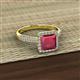 2 - Emily Classic 6.50 mm Princess Cut Chatham Created Ruby and Round Natural Diamond Micro Pave Tapered Shank Halo Engagement Ring 