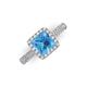 3 - Emily Classic 6.50 mm Princess Cut Blue Topaz and Round Diamond Micro Pave Tapered Shank Halo Engagement Ring 