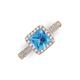 3 - Emily Classic 6.50 mm Princess Cut Blue Topaz and Round Diamond Micro Pave Tapered Shank Halo Engagement Ring 
