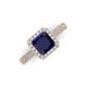 3 - Emily Classic 6.50 mm Princess Cut Chatham Created Blue Sapphire and Round Natural Diamond Micro Pave Tapered Shank Halo Engagement Ring 