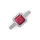 3 - Emily Classic 6.50 mm Princess Cut Chatham Created Ruby and Round Natural Diamond Micro Pave Tapered Shank Halo Engagement Ring 