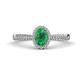 1 - Emily Classic Oval Cut Emerald and Round Diamond Micro Pave Tapered Shank Halo Engagement Ring 