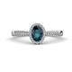 1 - Emily Classic Oval Cut London Blue Topaz and Round Diamond Micro Pave Tapered Shank Halo Engagement Ring 